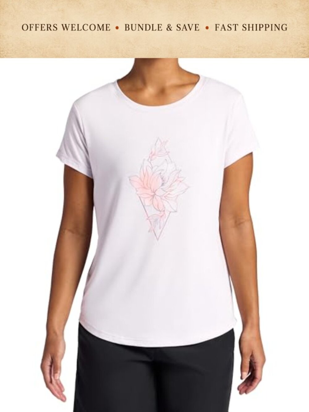 Gaiam Women's Mindful Flower Diamond Crewneck T-Shirt Relaxed Fit